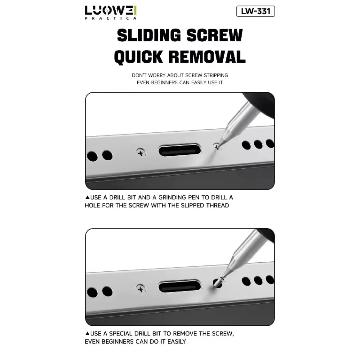 LUOWEI LW-331 Screw Extractor Drill Bit Set 2PCS High Hardness Alloy for Stripped Screw Removal Phones Motherboard Repair Tools