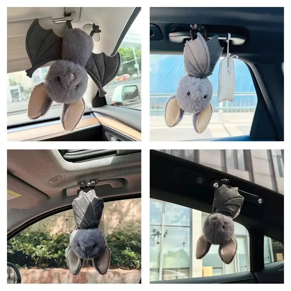 Fluffy Bat Plush Hanging Ornament Soft Stuffed Bat Doll Halloween Christmas Home Decor for Car Rearview Mirror Sun Visor Pendant