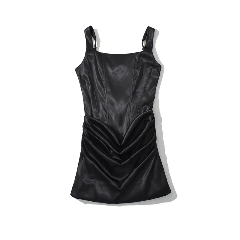 YENKYE 2026 Women Lace Up Back Draped Bodycon Mini Sexy Dresses Black White Brown Club Party Night Out Robe Summer