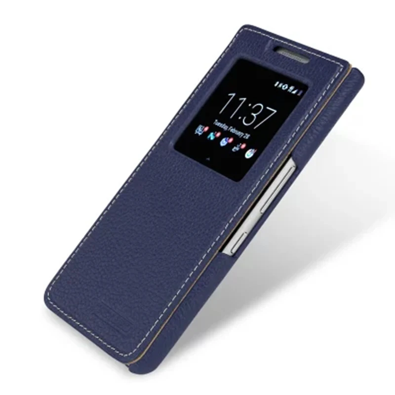 Genuine Leather Case For Blackberry KEYone Window View Flip Phone Cover Shell Skin for Blackberry KEY one PRESS Cover Bag