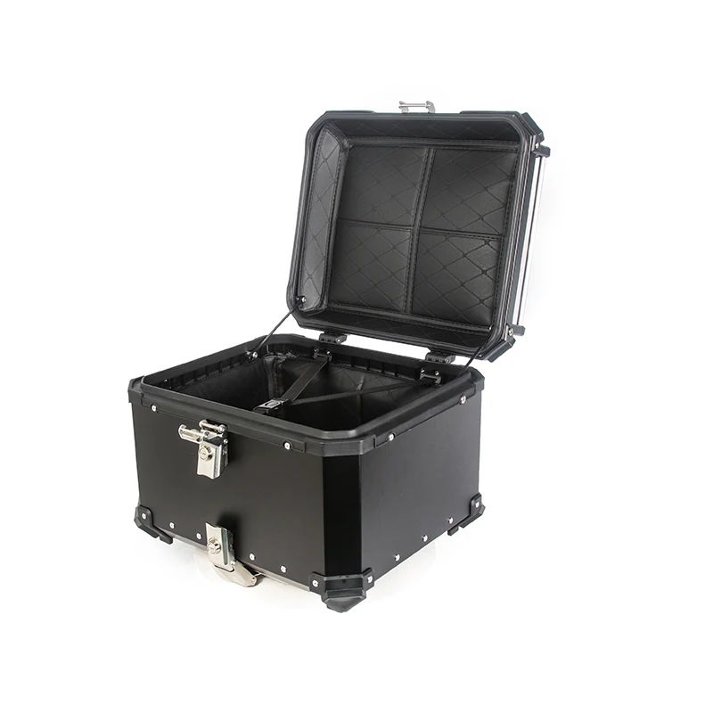 55L Universal Motorcycle Top Case, Aluminum Alloy Waterproof Trunk Tour Tail Box With Reflective Strips For Helmet Luggage Universal Motorbike Accessories