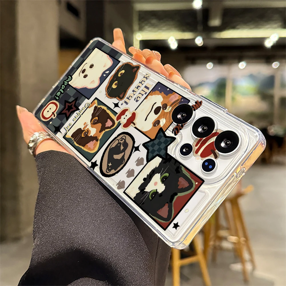 Cat Dog Collage Cute Phone Case For Samsung Galaxy A35 S25 S24A55 A53 A54 A34 5G Note 20 S23  S22 S21 Ultra FE Plus Clear Cover