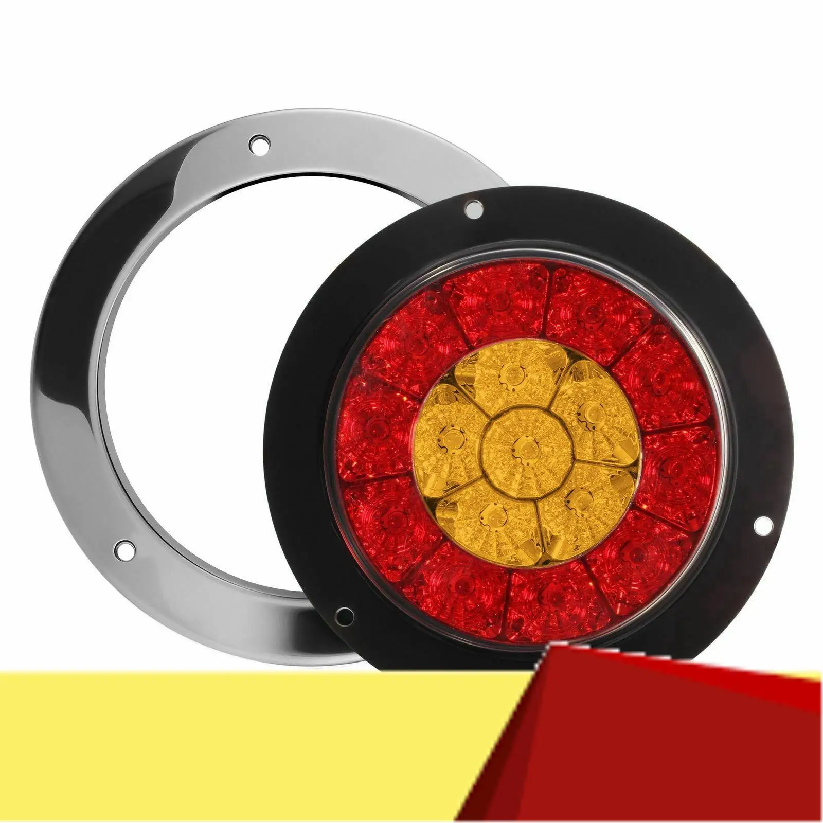 

2X 4 Inch 16 LED Round Truck Trailer RV Brake Stop Turn Tail Signal Light Red Amber Chrome Waterproof 12-24V-M53K