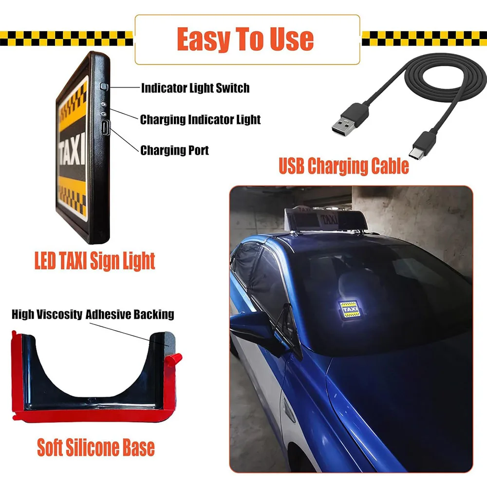 Rechargeable Taxi Sign Sticker for Windshield Placard,Removable Bright LED Taxi Sign Light,Comes with A Mounting Bracket view 4