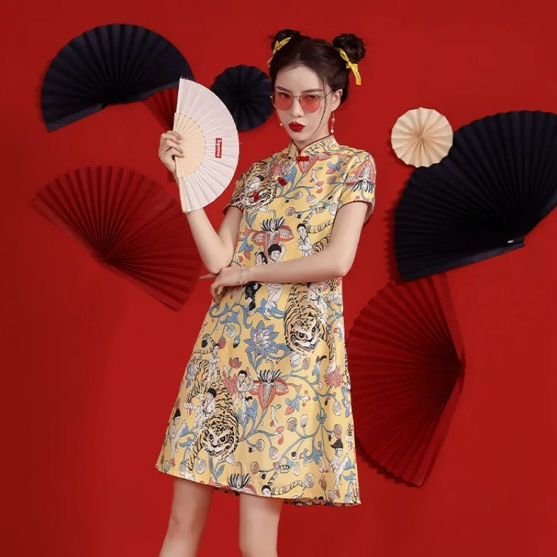 Chinese Style New Improved Qipao Personality Printed Design Chinese Traditional Dress Cheongsams ципао Vestidos Para Mujer