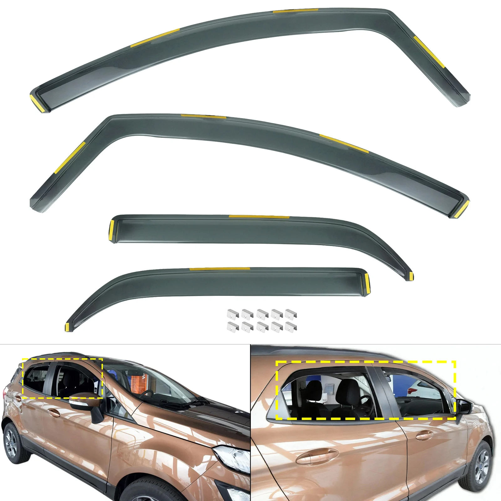 4pcs/set Tint Front Window Wind Rain Sun Guard Deflectors Visors Protector For Ford Ecosport MK2 SUV 2013-2023