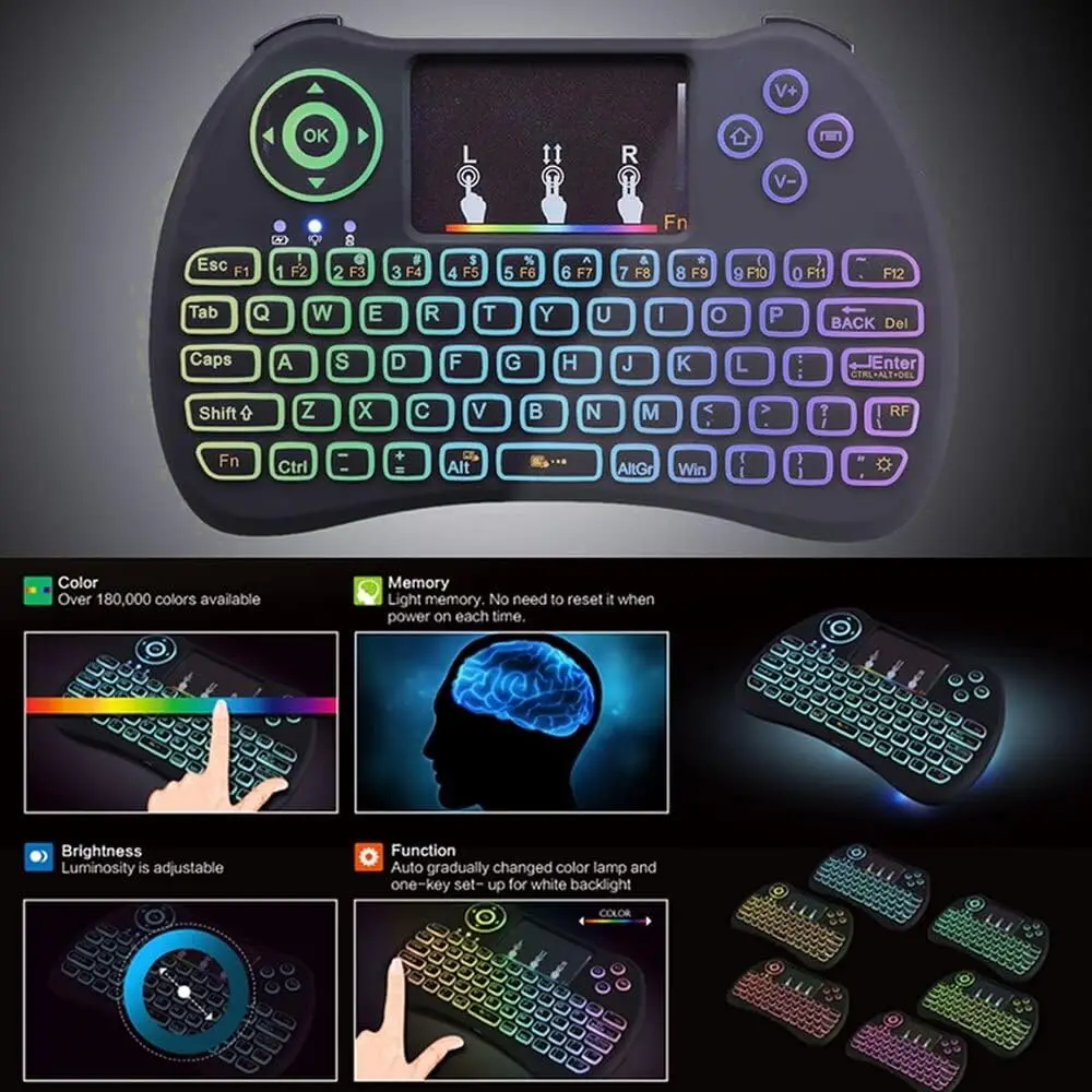 Mini Keyboard, 2.4GHz Mini Wireless keyboard with Touchpad, LED Backlit, Rechargable Li-ion Battery for Smart TV,PC,Windows