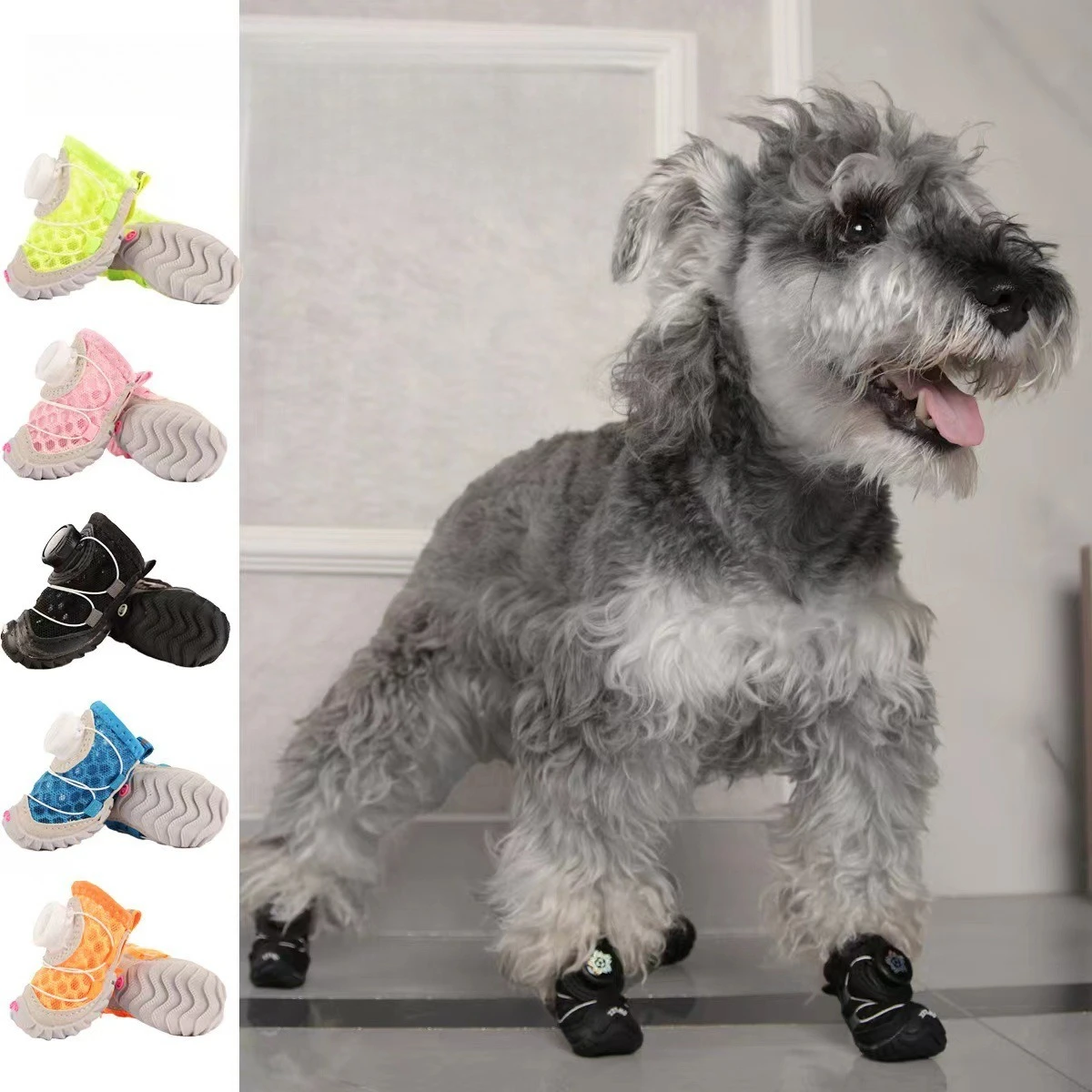 Zapatos de malla transpirables para perros, botas antideslizantes ajustables para mascotas, zapatillas finas de suela suave para perros, productos para mascotas de temporada de verano