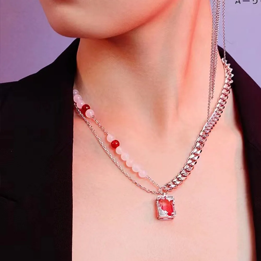 Brass AAA Zircon Red Natural Stone Necklace Women Jewelry Punk Designer Runway Rare Simply Gown Boho Japan Korean