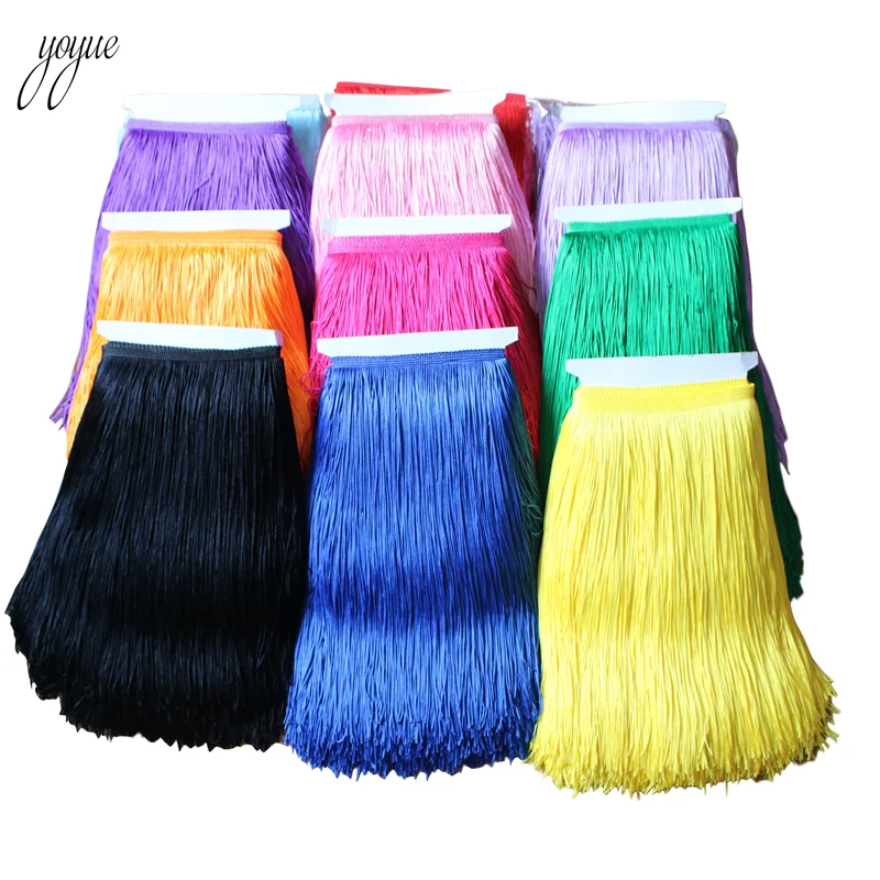 YOYUE 10 yards 30cm Long Fringe Lace Tassel Polyester Lace Trim Ribbon Sew Latin Dress Stage Garment Curtain DIY Accessories