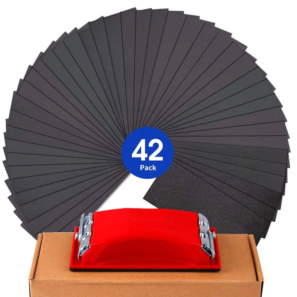 42 Pcs 230x93mm Wet Dry Sandpaper Set Silicon Carbide Grit 120-3000 For Wood Metal Polishing Grinding Abrasive Discs
