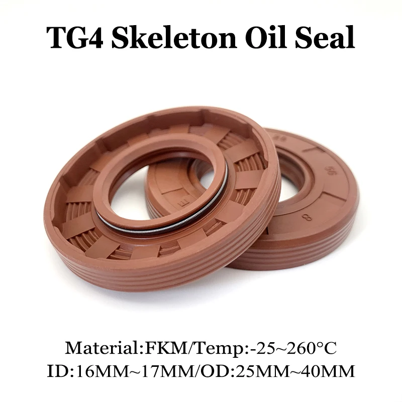 

TG4 Brown FKM/Fluororubber Oil Seal ID 16mm~17mm OD 25mm~40mm Has extremely strong resistance and is not easily cracked hardened