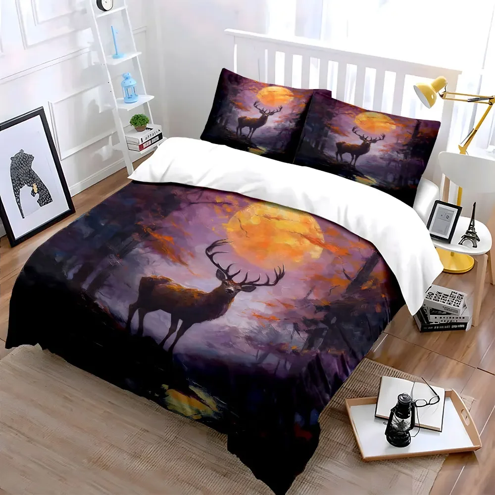 Deer Forest Canvas Art Set Soft Comfortable Duvet Cover Bedding Set Included 1*Duvet Cover & 2*Pillowcases, gift