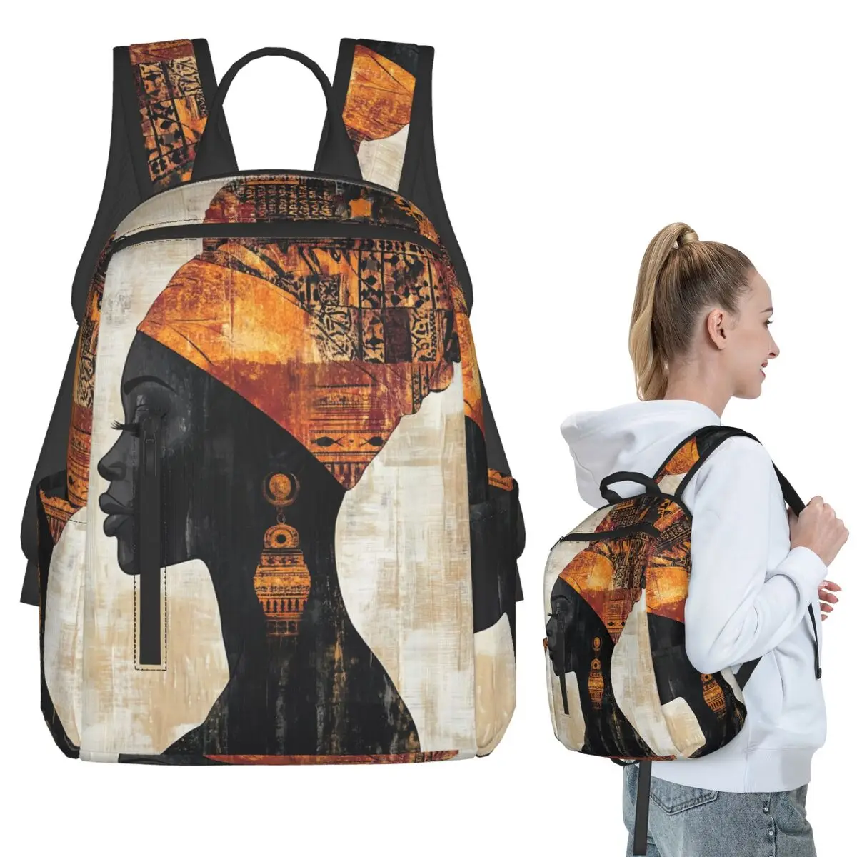 

African Headwrap Woman Design Backpack Student BookBag Children School Bag Computer Shoulder Bags Men Women