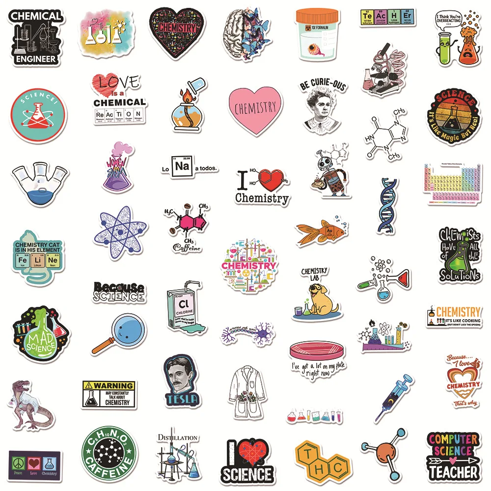50Pcs Chemical Science Chemistry Stickers Graffiti for DIY Scrapbooking Water Bottle Phone Laptop Skateboard Helmet