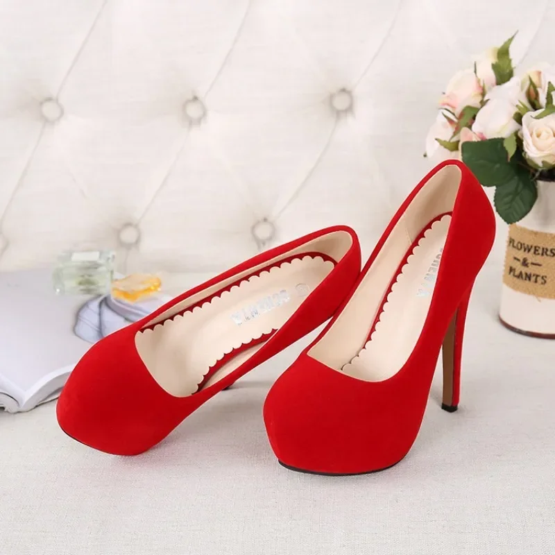 Women Pumps Fashion Flock Womens Sandals 14cm Platform Wedding Pumps Casual Thin Heels Womens Shoes