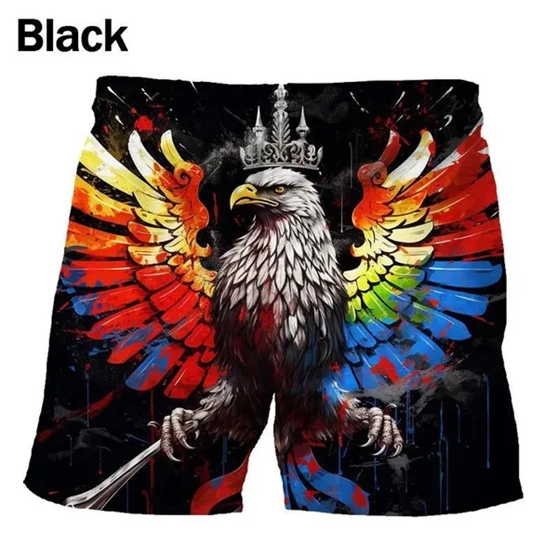 Short estampado em 3D com bandeira masculina, short gráfico de secagem rápida, moda de rua hip-hop, personalidade legal, arte águia