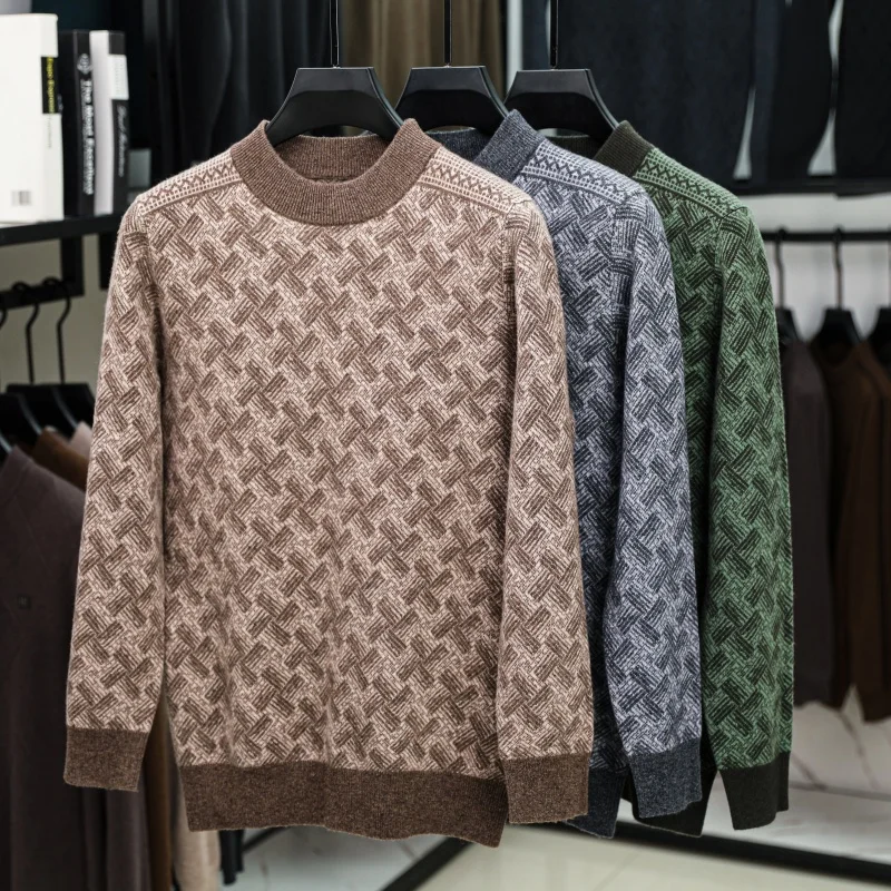 Luxury Men Wool100% Autumn Winter Sweater Designer Designer Round Neck Jacquard Long Sleeves Knitwear Fashion trend Man Clothe
