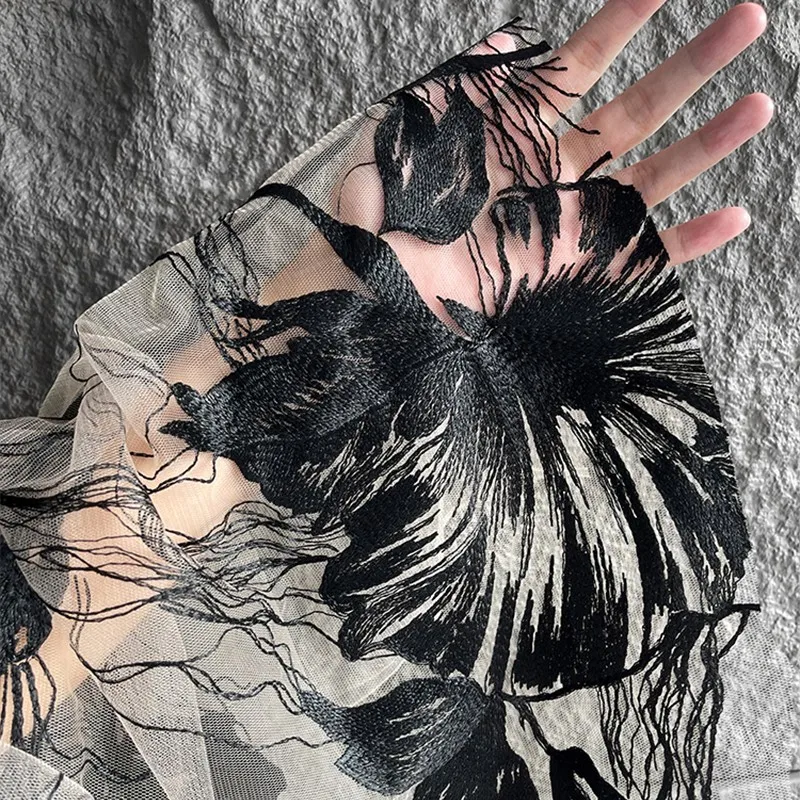 

50x145 см большой цветок с вышивкой, кружевная ткань, сделай сам, свадебное платье, роскошное платье, швейные аксессуары, Cheongsam, тюль, материал