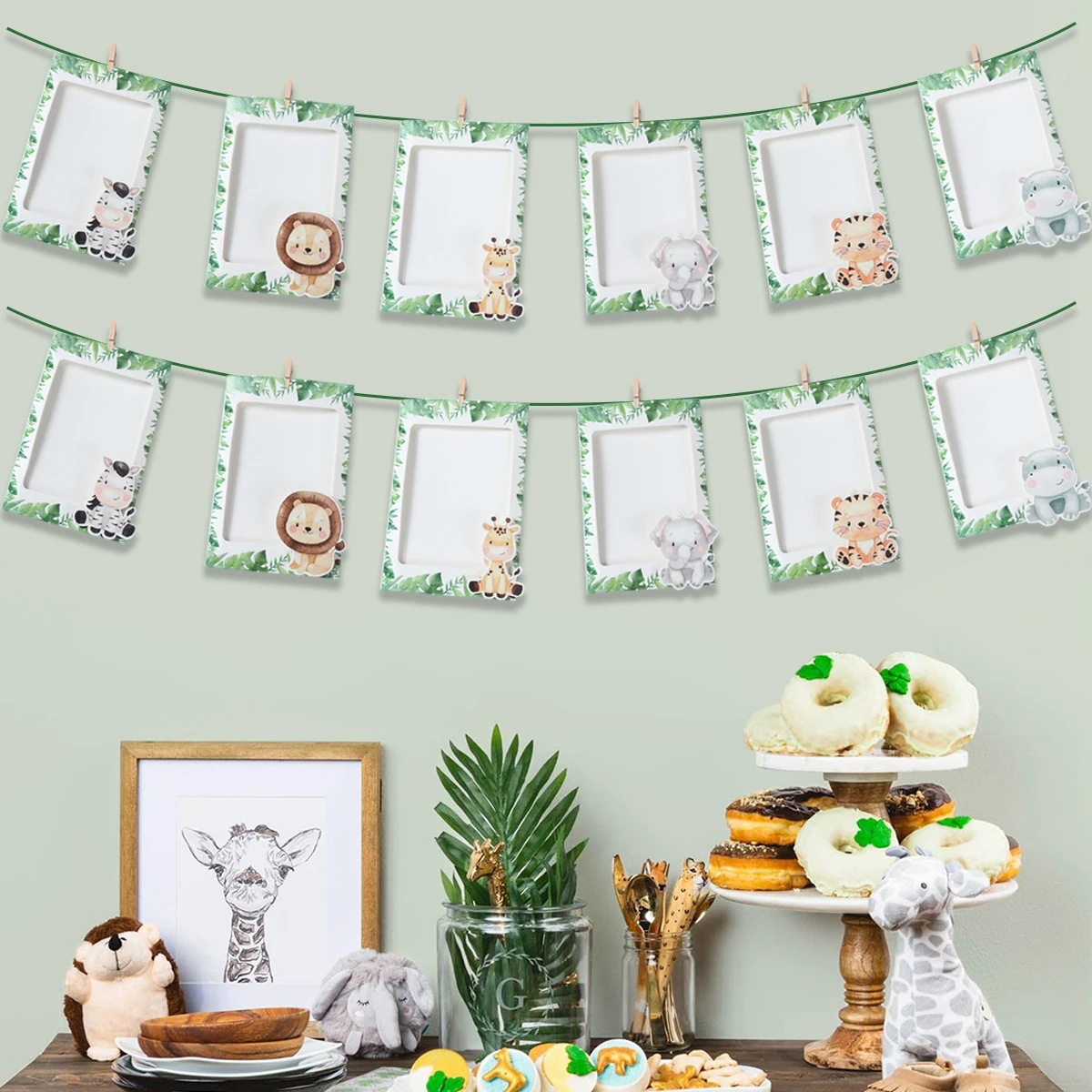 Jungle Animals Photo Flags Banner Jungle Safari 1st Birthday Party Decor Kids One Year Birthday Party Decor Supplies Baby Shower