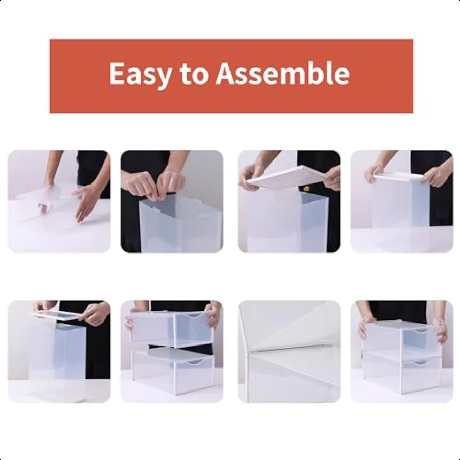 12 Pack Shoe Storage Bins Clear Plastic Stackable Shoe Organizer for Closet Space Saving Foldable Shoe Rack Shoe Box Sneaker Ho