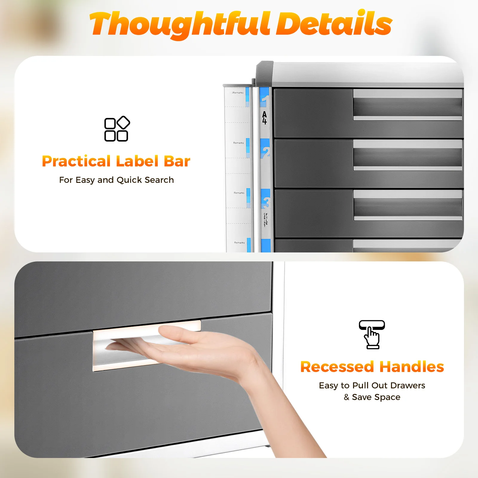 Lockable Document Storage Box 5 Drawers Aluminum Alloy Grey Modern Rectangular Freestanding Tabletop