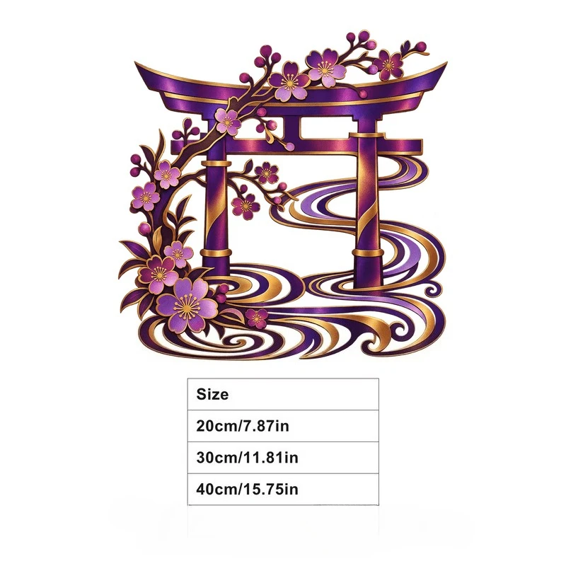 CIFbuy Purple Cherry Blossom Torii Metal Wall Art Japanese Zen Asian Style Indoor Outdoor Patio Garden Porch Yard Entry Decor