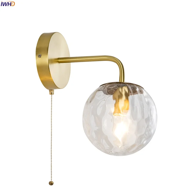 

IWHD Clear Glass Ball LED Wall Sconce Lamp Nordic Minimalism Copper Bedroom Decor Living Room Bathroom Mirror Light Wandlamp