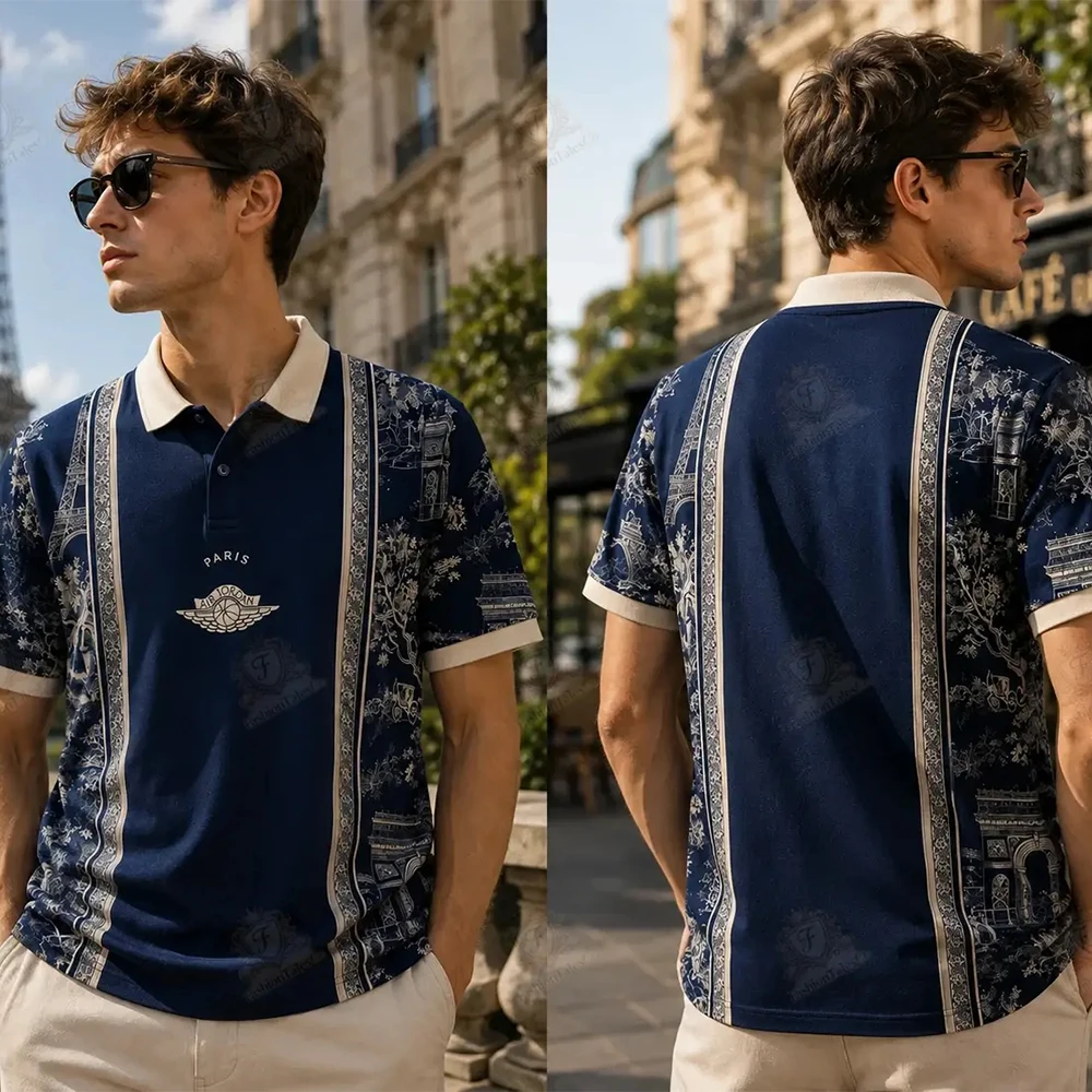 Men's Business High-End Polo Shirt Midnight Paris Jersey Oversized Casual Comfortable Fashionable Sports Top
