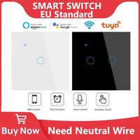 WiFi Smart Switch EU Light Wall Touch Switch 220V Need Neutral Wire Tuya Smart Life Work with Alexa Google Home 1/2/3/4 Gang