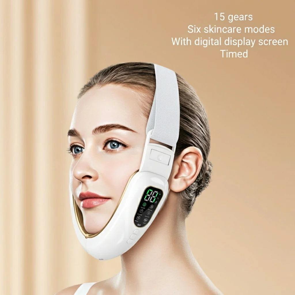 Terapia fotonica a LED Massaggiatore vibrante dimagrante facciale Dispositivo di sollevamento facciale Massaggiatore vibrante viso riscaldato a doppio mento V