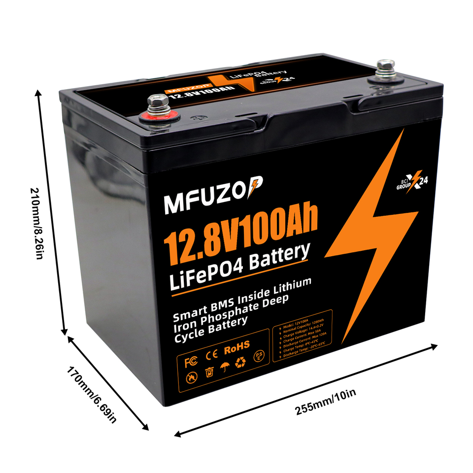  MFUZOP 12V100ah Portable Rechargeable LiFePO4 Battery Built in Smart BMS Deep Cycle 10000+ for RV Solar No VAT 