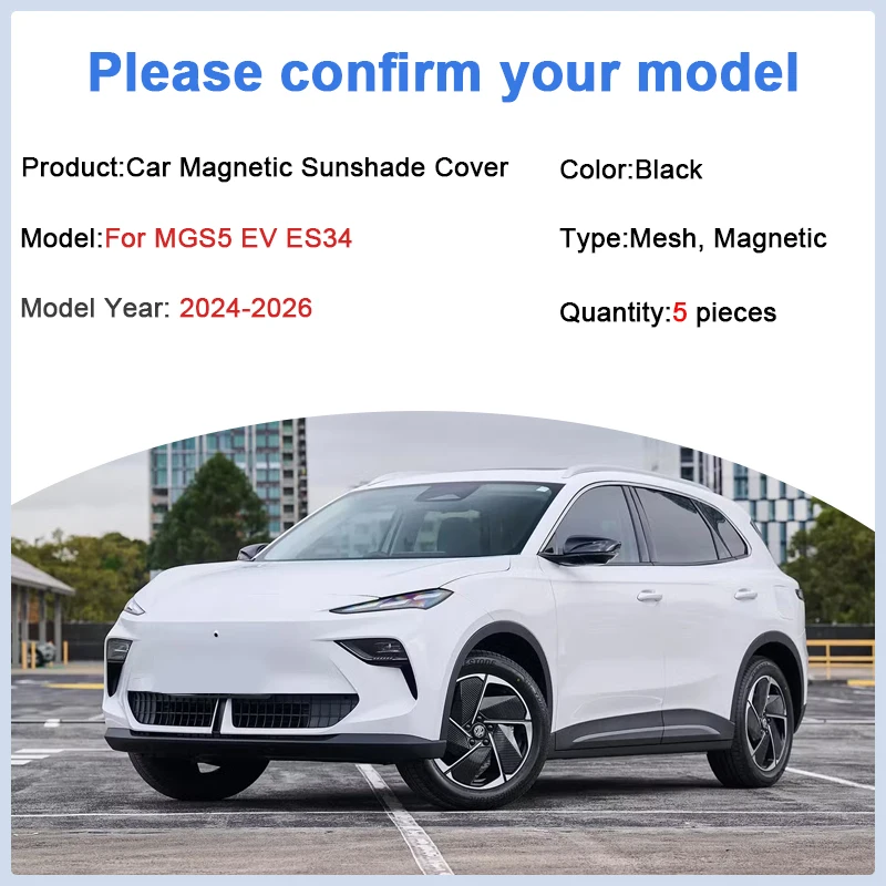 

For MGS5 EV Accessories ES34 2024 2025 2026 Car Mesh Magnetic Sunshade Sun Shade Window Curtain Visor Anti UV Cover Auto Parts