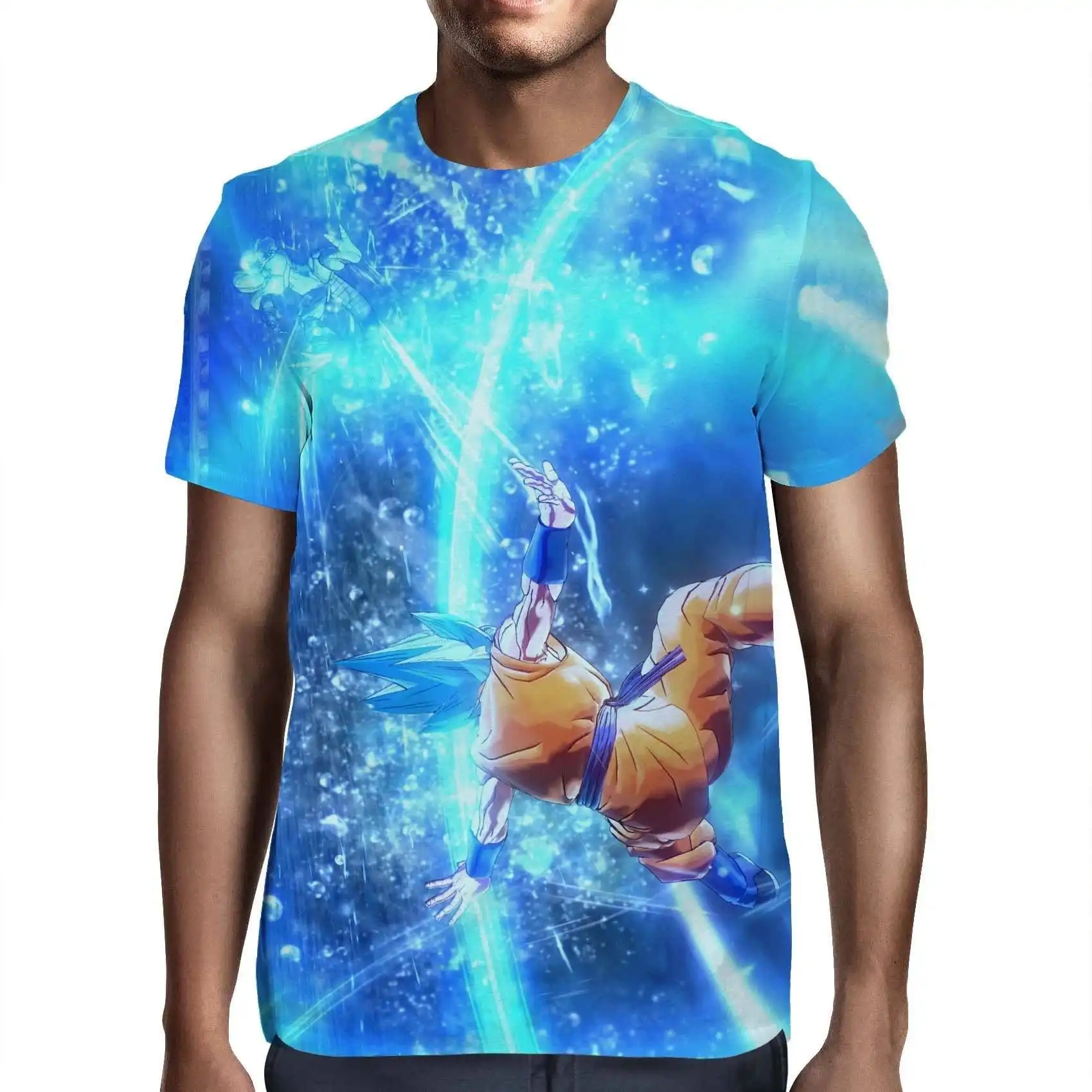 Japanisches Anime Dragon Ball Z Print Goku SSGSS Saiyajin Gott Blaue Aura Strahlende Streetwear T-Shirt Kinder Erwachsene Cosplay Oberteile Kleidung