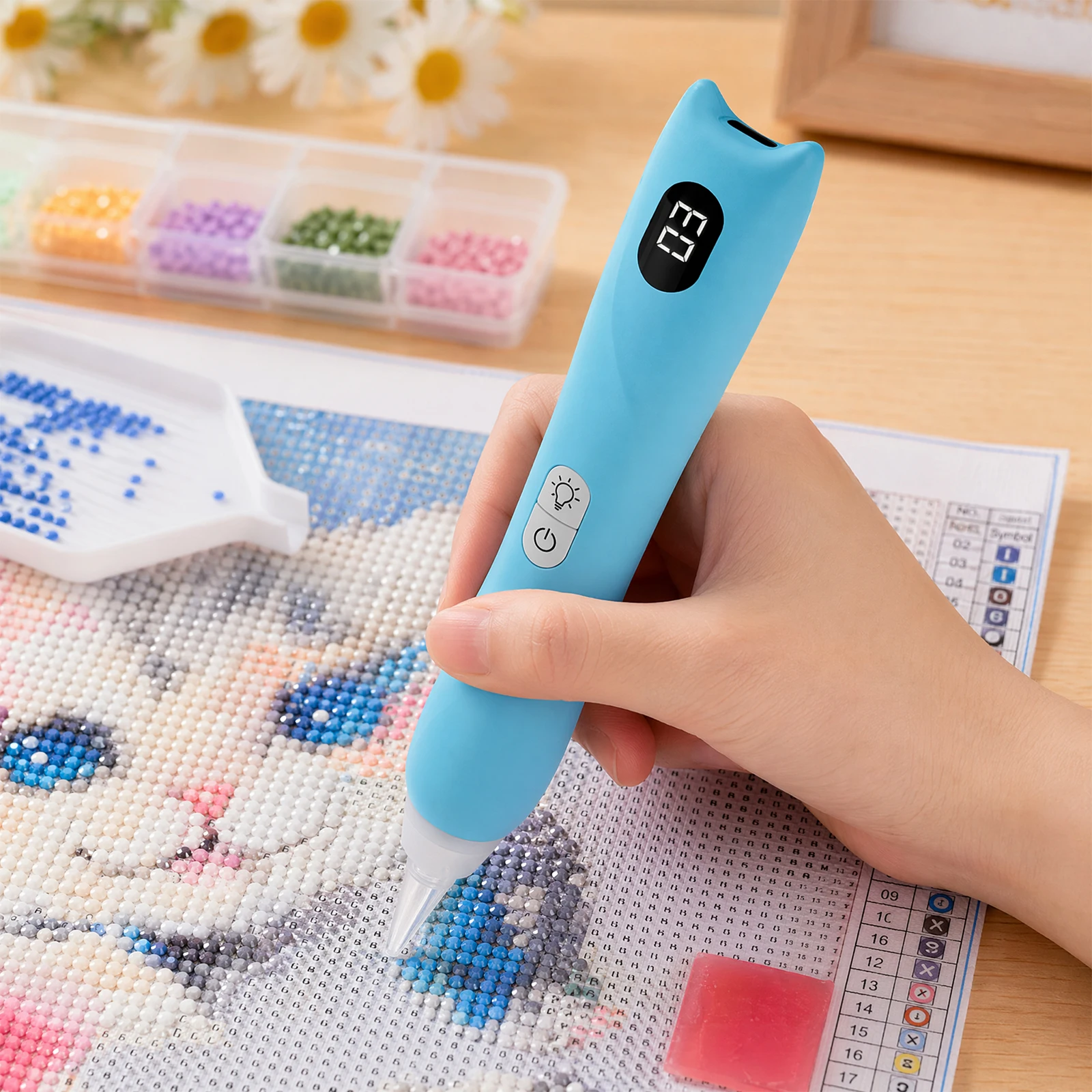 Rechargeable Wireless Diamond Art Pen Type-C Powered Wax-Free Diamonds Painting Accessories Pens for Round Square & AB Drills