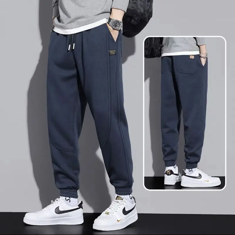 

Autumn Men's New Solid Color Pocket Elastic Waist Sports Pants Winter Loose Drawstring Casual Fashion Versatile Leggings