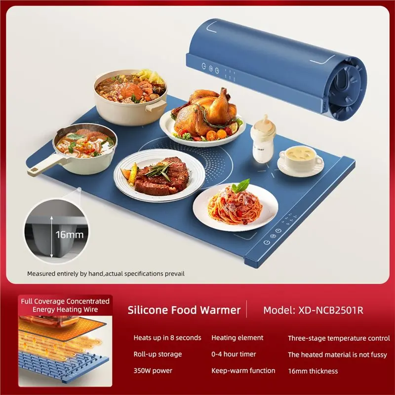 Foldable For Food Warming Warmer Mat Electric Warming Tray Coffee Warming Pad Portable EU Plug Gray