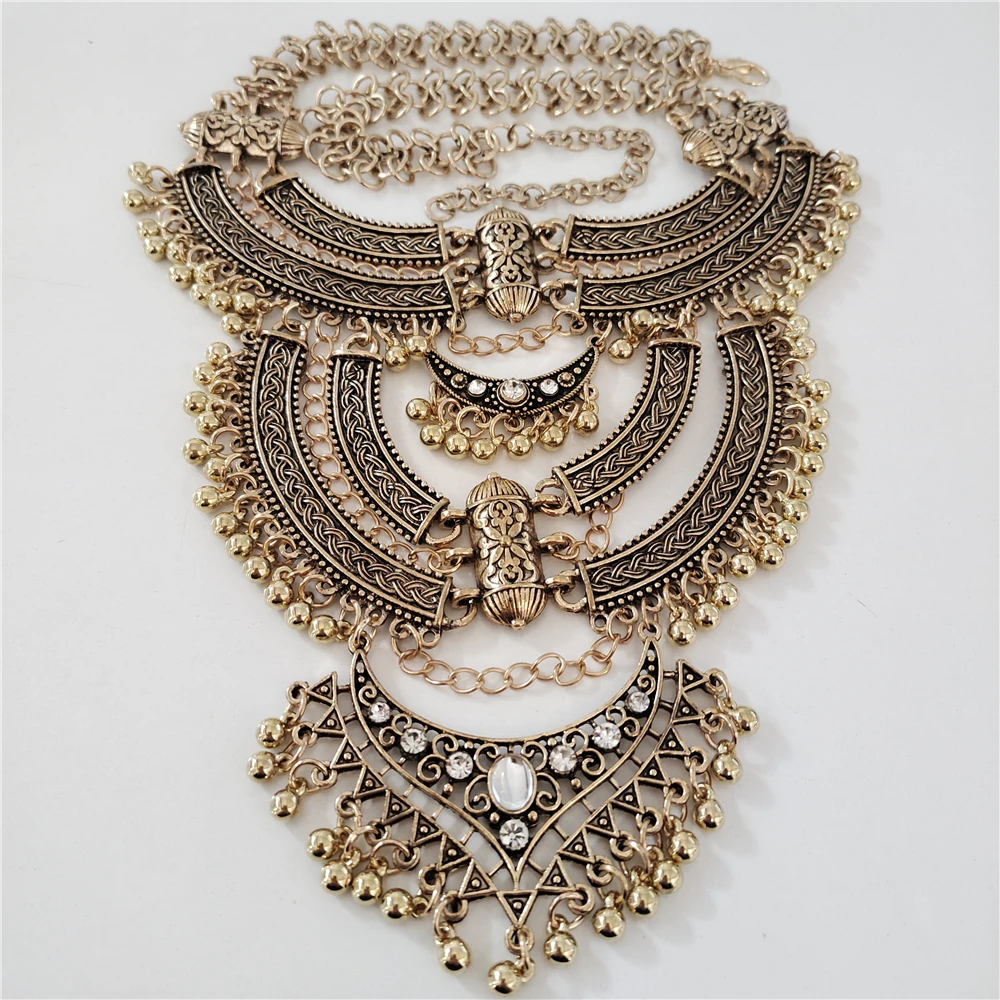 2024 New za Indian Vintage Gypsy Baroque Statement Metal Necklace Earrings Women Jewelry Sets Retro Large Collar Choker Necklace