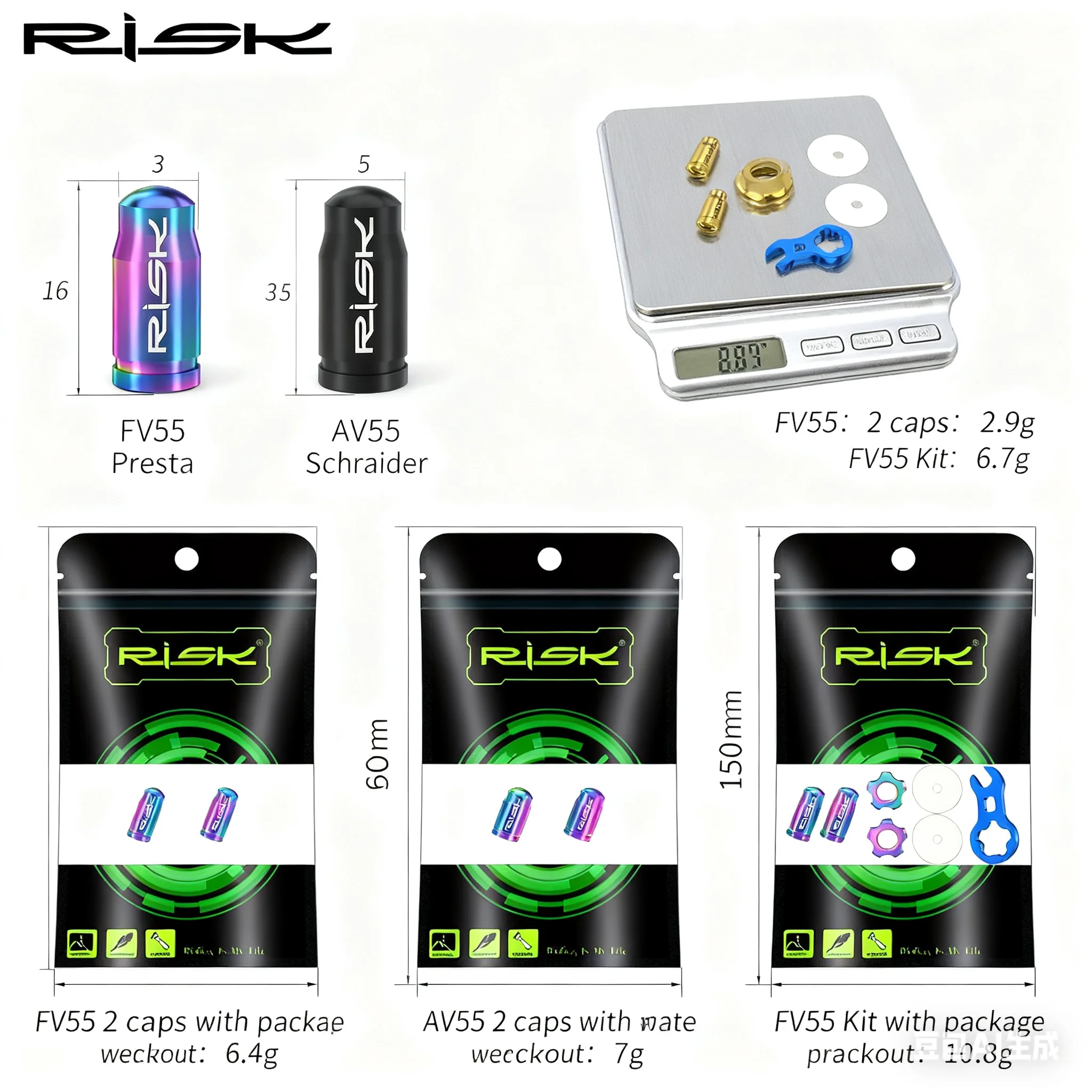RISK Mountain Road Bicycle Presta Schrader Nozzle Valve Core Cap Titanium Alloy Screws Bike Valve Cap French American Dustproof