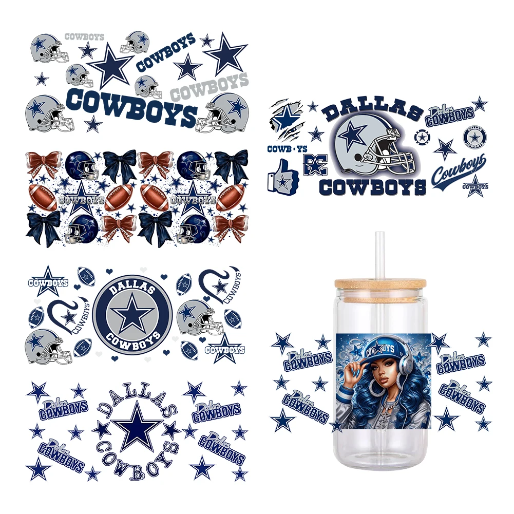 Fashion Cowboys Rugby Pattern UV DTF Transfer Sticker Waterproof Transfers Decals For 16oz Glass Cup Wrap Stickers