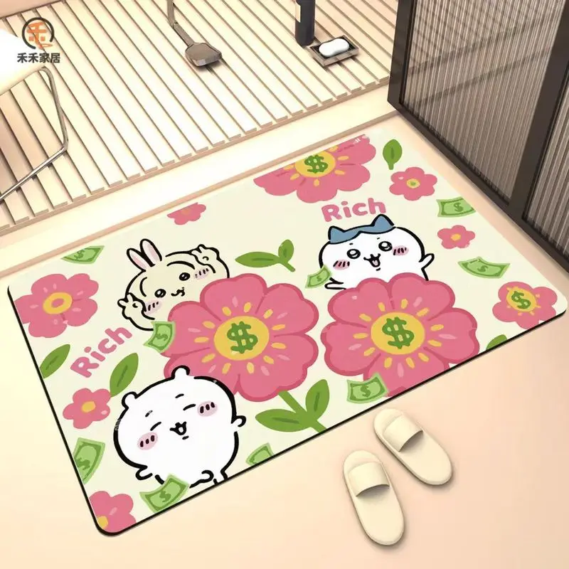 Chiikawa Three Characters Hot Spring Bath Pattern Irregular Shaped Diatomite Bathroom Mat With Powerful Water Absorption