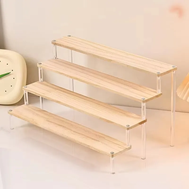 1-5 Tier Acrylic Wooden Display Stand Cupcake Shelf Pottery Dolls Figures Perfume Holder Ladder Riser Makeup Organizer Rack