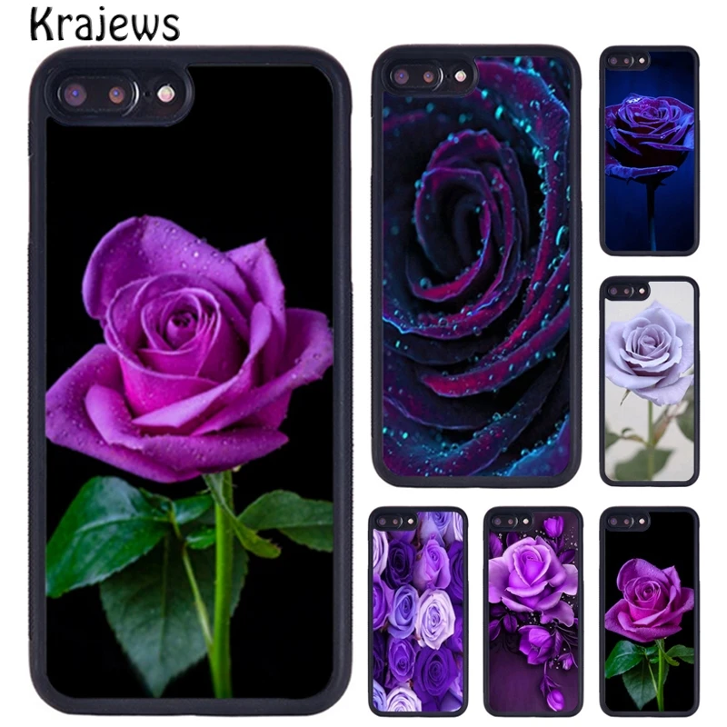 Krajews Purple Rose Flower Phone Case For iPhone 16 15 14 X XR XS 11 12 mini 13 Pro MAX Plus cover shell coque