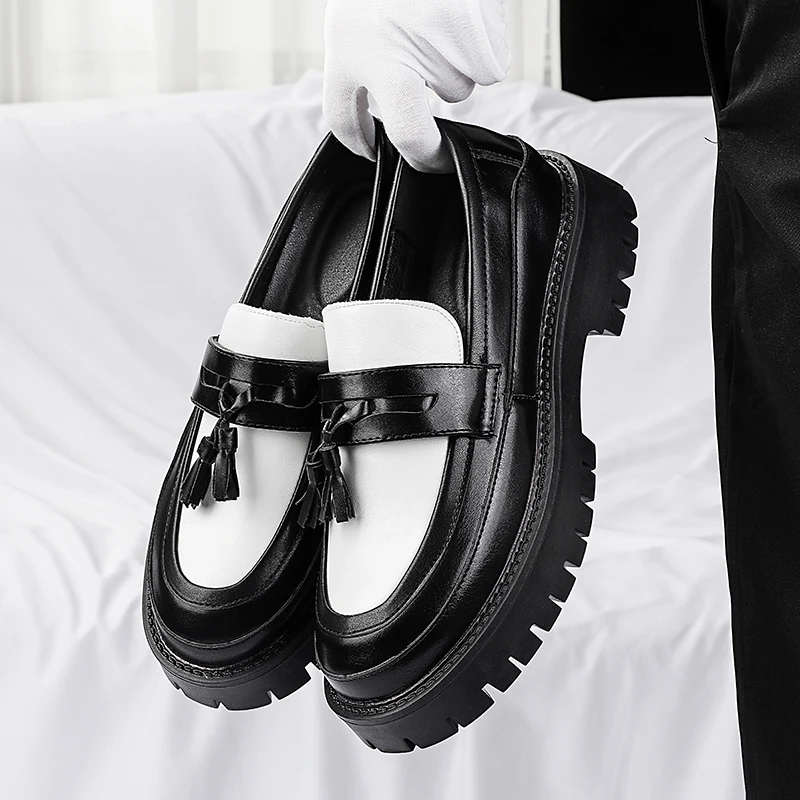

Men Loafers PU Thick Sole Tassel Decoration Business Men Shoes Sizes 38-46