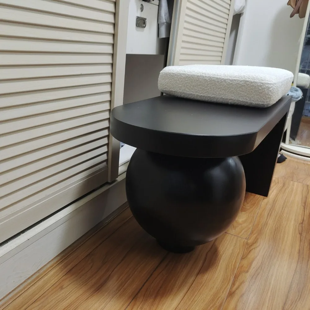 مقعد خشبي إسكندنافي أسود عثماني فاخر لغرفة المعيشة حذاء حديث تغيير البراز تصميم فني أثاث منزلي متعدد الوظائف #4