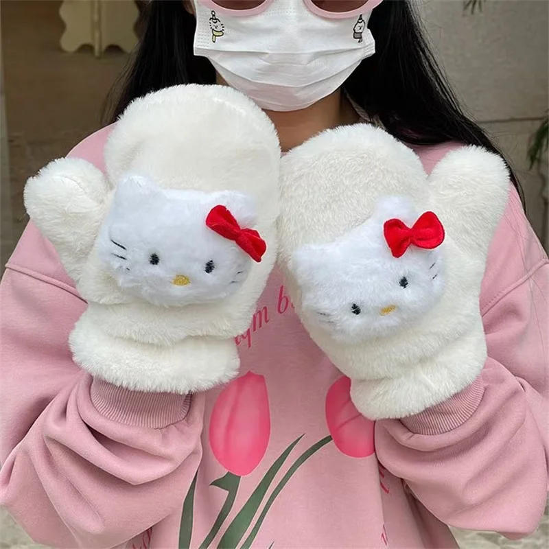 مجموعة سانريو هالو كيتي الدافئة المكونة من ثلاث قطع من الأوشحة القطيفة اللطيفة وقبعة أساسية لركوب الدراجات في فصل الشتاء للفتيات والطلاب #4