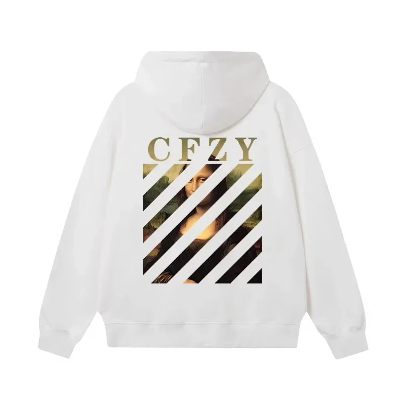 

DESIER CFZY Mona Lisa Warning Line Print Hoodie Sweatshirt Unisex Thin Loose Top Trendy Brand Streetwear Casual Fashion