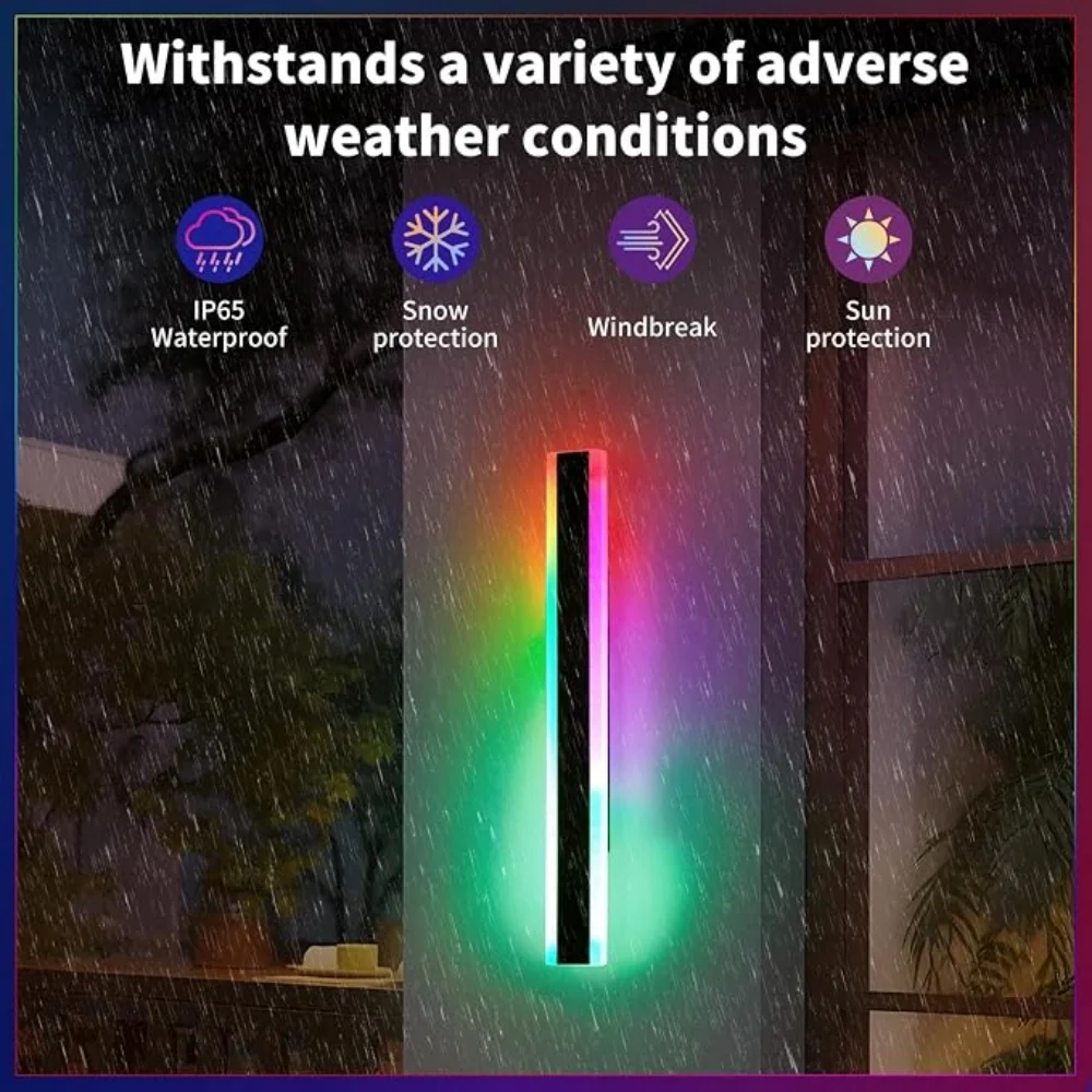Outdoor RGB Long Wall Lights Dimmable Modern Ip65 Waterproof Wall Sconce for Outdoor Porch Patio Entryway Indoor Party Gathering