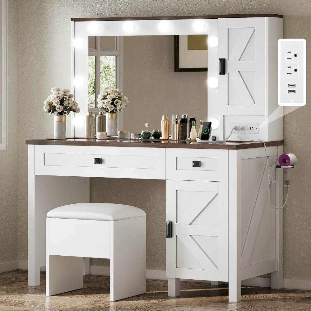 

Makeup Vanity Desk Set Mirror w/Glass Top