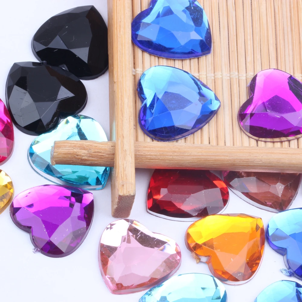 18mm 20/100pcs Flat Back Facets Acrylic Rhinestones Heart Shape Many Colors Glue On Beads DIY Crafts Garments Decorations